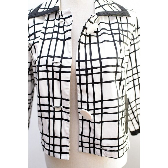 Sherry Taylor Women's Black and White Blazer missing button Small Geometric - Picture 2 of 7